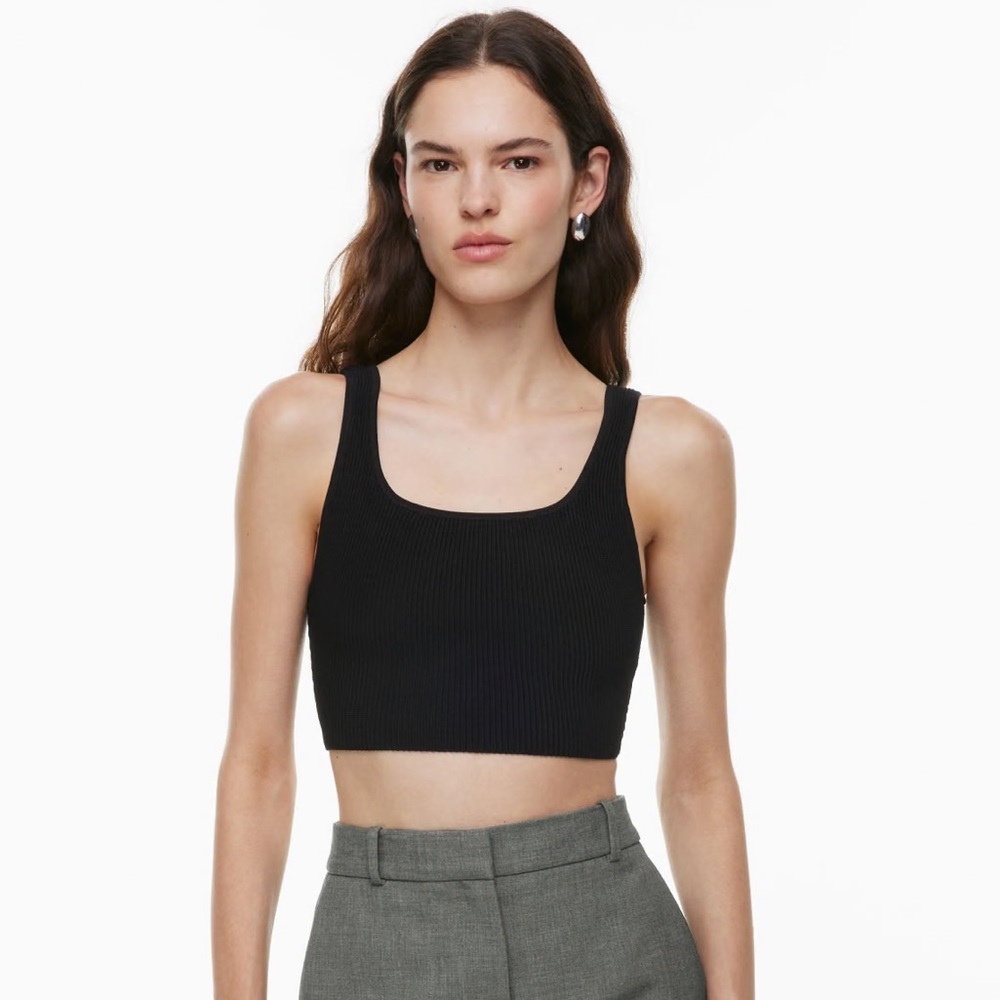 Aritzia Babaton Black Sculpt Knit Squareneck Cropped Tank